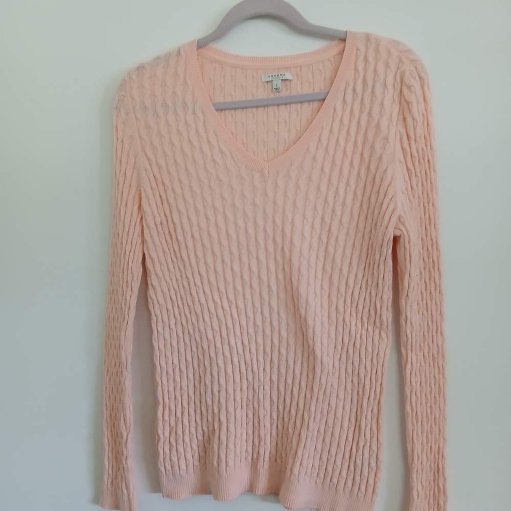 Sonoma Women's Light Pink V-Neck Sweater